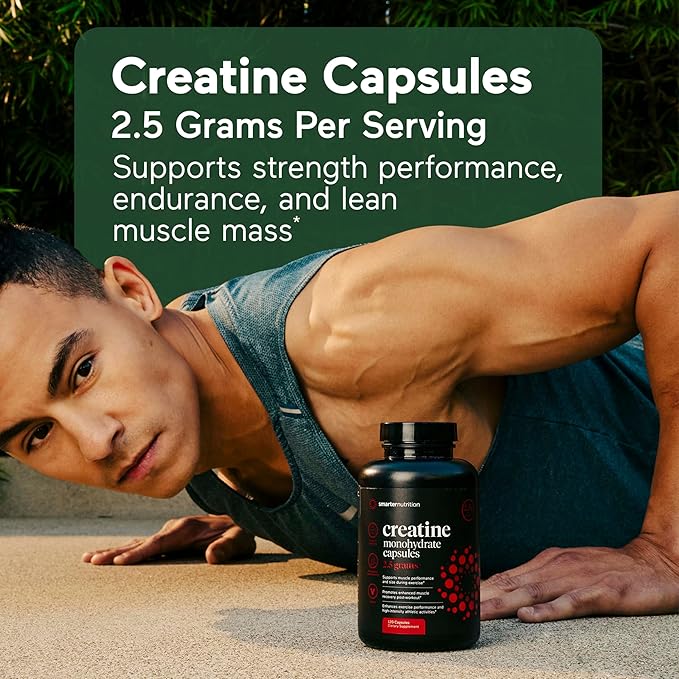 SMARTERNUTRITION Creatine Monohydrate Pills with 2500mg (2.5g) Per Serving, Vegan Capsules - Pre & Post Workout Recovery Support, Promotes Muscle Mass &. Endurance - 120 Count[60-Day Supply]