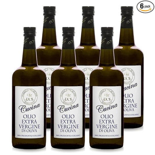 Roi Extra Virgin Olive Oil from Italy - Cucina Ligurian Olive Oil from Italy, First Cold Pressed, Pure, Polyphenol Rich EVOO, 34 fl oz (1 liter), Pack of 6