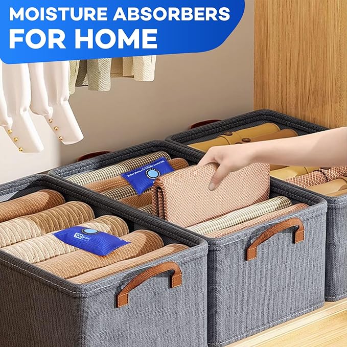 100g [ 24 Packs] Rechargeable Desiccant Packs for Storage, Color Indicating Silica Gel Desiccant Packets, Moisture absorbers for Storage,Dehumidifier bag for Closets,Cars,Storage Bins