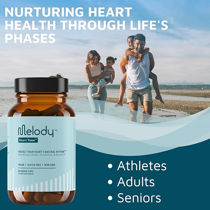 Heart Tune Supplement with Nattokinase, Hawthorn & Reishi for Men & Women - Heart Health, Circulation, Blood Pressure, & Cardiovascular Health Support Supplements with AstraGin, 60 Caps, 1 Pack