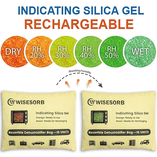 240 Gram Rechargeable Silica Gel Desiccant Packets, Desiccant Packs for Storage, Color Indicating Moisture Absorbers for Suitcase, Safe, 3D Filaments, Electronics, Cars, Camera [2 PACK]
