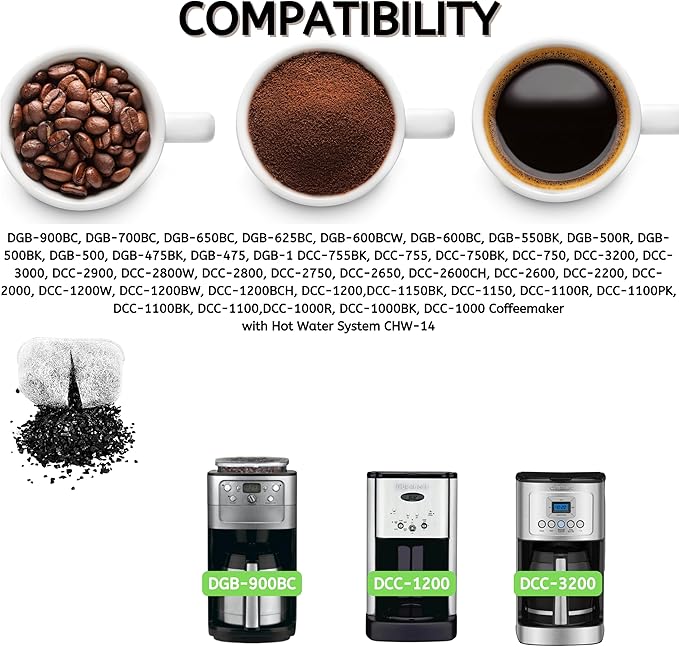 12 NISPIRA Replacement Activated Charcoal Water Filters for Cuisinart Coffee Machines, Compared to Cuisinart DCC-RWF