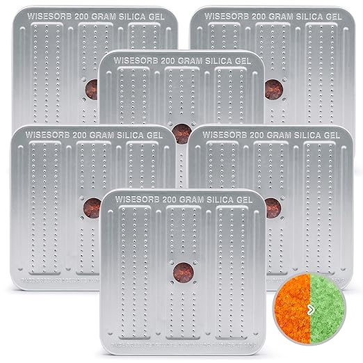 200 Gram 6 Pack Gun Safe Dehumidifier, Reusable Silica Gel Dehumidifier, Indicating Silica Gel Desiccant Canister (Orange to Green)
