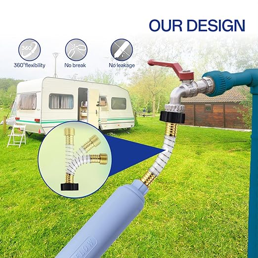 RV Water Filter Hose Attachment with Flexible Hose Protector, GAC & KDF Camper RV Hose Filter RV Inline Water Filter Cartridge for Fresh Drinking Water