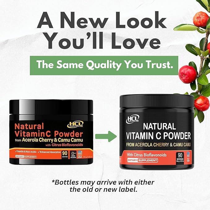 Natural Vitamin C from Organic Acerola Cherry & Camu Camu Powder - High Absorption with Citrus Bioflavonoids - Immune System & Collagen Booster - Anti Aging Skin Vitamins Made in USA 90 servings