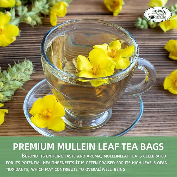 Veyorra Mullein Leaf Tea Bags - 100% Natural & Pure from Mullein Leaves.3g/Bag Non-GMO & Caffeine-Free, Loose Leaf Mullein Herbal Tea For Detox & Respiratory Support (30Bags)