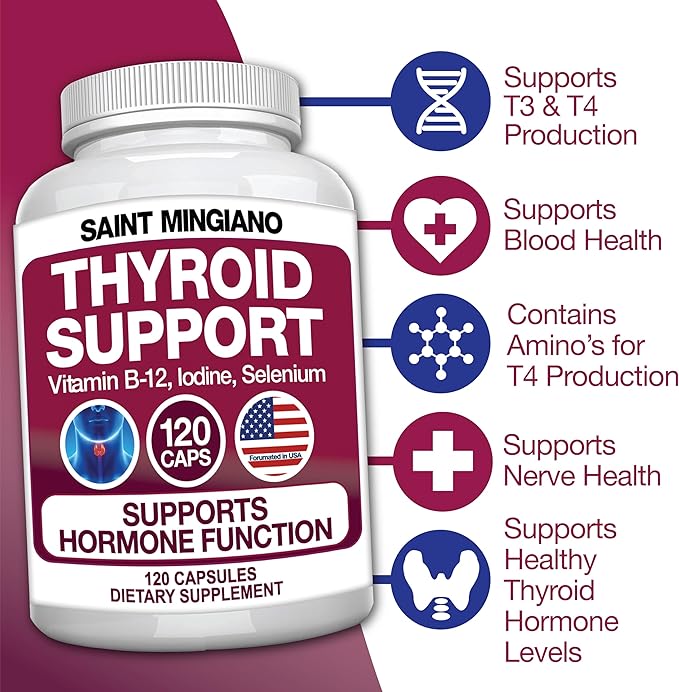 Thyroid Support Supplement with Iodine |120 Capsules to Help Body Mass & Improve Energy, Cardiovascular, Energy & Focus Formula | 14 Natural Vitamins