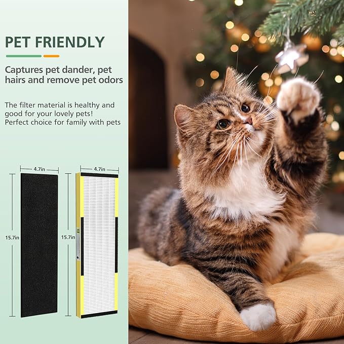 3 Pack FLT4825 HEPA Filter B Replacement with Activated Carbon Pre-Filters Compatible with Air Purifier AC4825 AC4300 AC4800 AC4900 AC4850