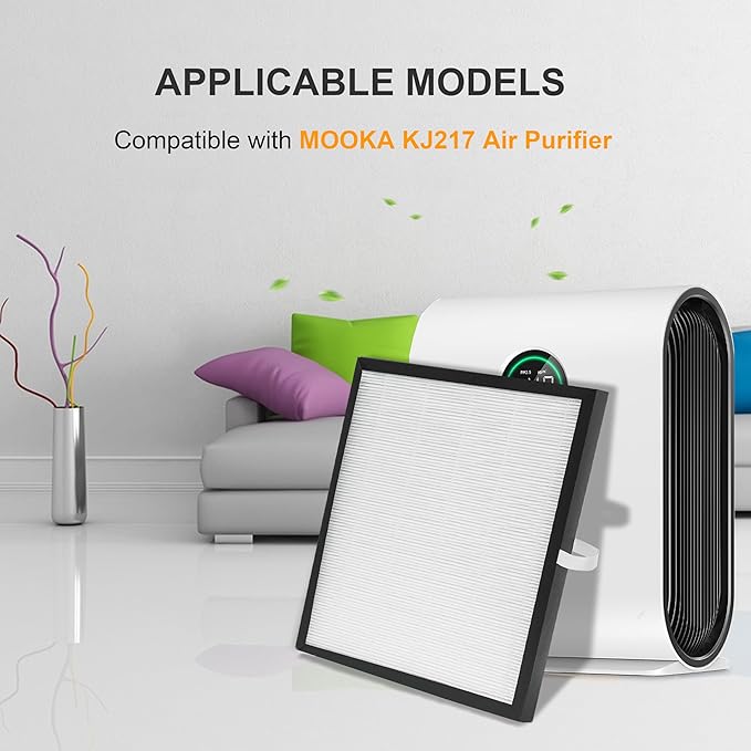 2 Pack KJ217 Air Purifier Filter Replacement, Compatible with MOOKA KJ217 Air Purifier, 3-in-1 True HEPA Filter, High-Efficiency Activated Carbon Filter
