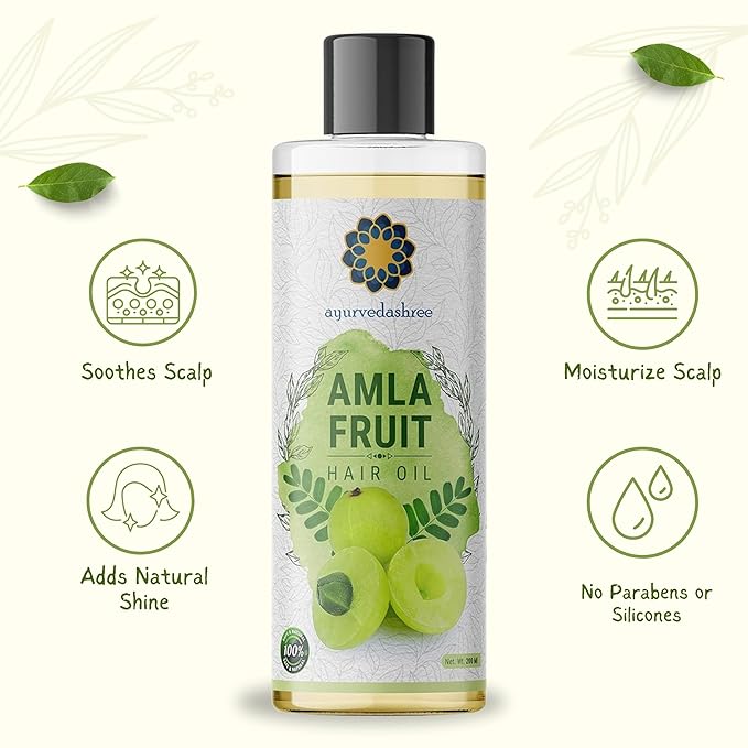 Amla Oil for Hair Growth with Bhringraj, Brahmi, Tulsi, Almond, Argan, Moringa & Clove Oils - 6.76 fl oz