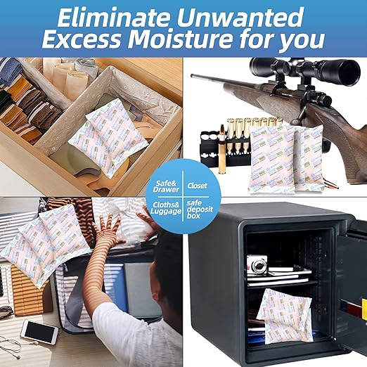 2Pcs 500 Gram Desiccant Packs, Indicating Silica Gel (Orange to Dark Green), Rechargeable Gun Safe Dehumidifier, Moisture Absorbers for Storage, Humidify Control