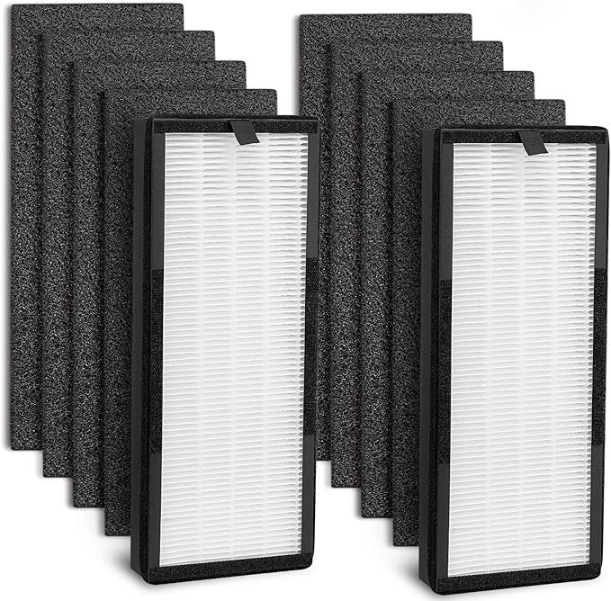 HEPA Replacement Filter for VEVA 8000 Elite Pro Series Air Purifier, 2 HEPA Filters & 8 Premium Activated Carbon Pre Filters (2+ Year Supply) for Complete Tower Air Cleaner Home & Office