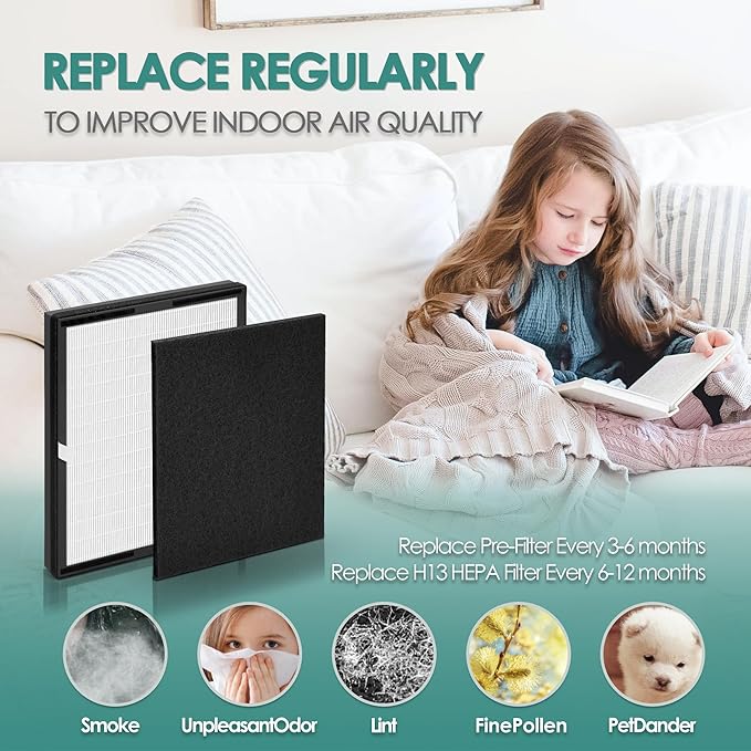 Idylis Air Purifier Replacement Filter D for Filtrete and Idylis Air Purifier IAP-10-280 IAP10280 AC-2118 AC-2123 and Idylis Air Purifier Filters IAF-H-100D, 4 HEPA Filter & 4 Extra Carbon Pre-filter