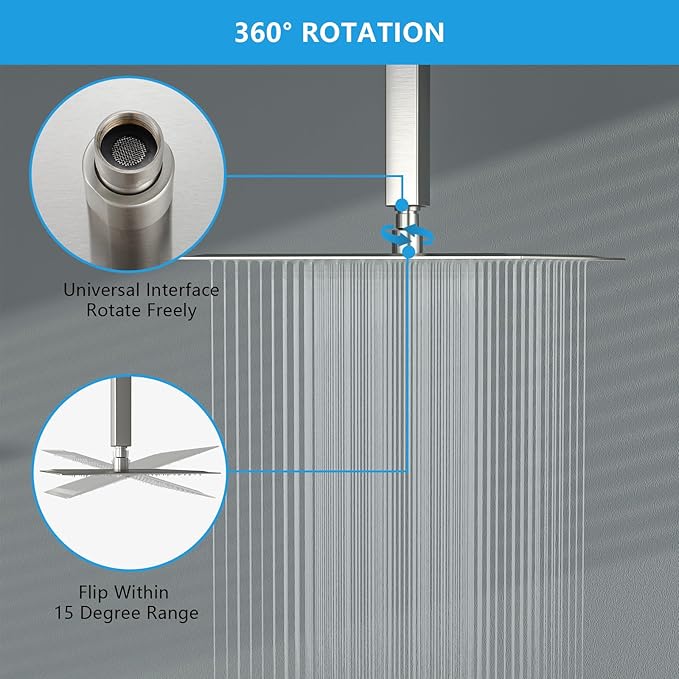 Lordear Rain Shower Head 10 Inch Square Waterfall Shower Head Brushed Nickel Rainfall Shower Head High Pressure Shower Head 304 Stainless Steel Showerhead