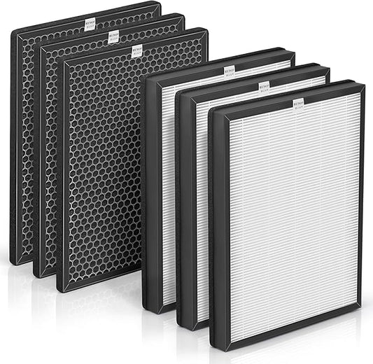 3-Set Alexapure Breeze Filter Replacement AP-B103 and AP-B104 Compatible with Alexapure Breeze Air Purifier AP-B102 and 3049, 3x True High-Efficiency Filter & and 3x Activated Carbon Filter AP-B104