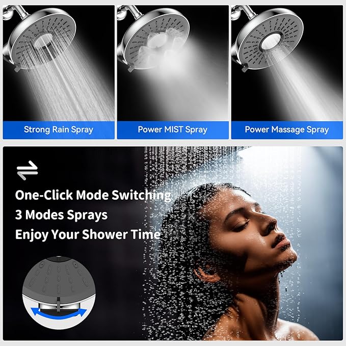 Filtered Shower Head - 8 Inches High Pressure Fixed Rain Showerhead with Filter - Dermatologists Recommend It to Soften Hard Water and Prevent Hair and Skin Problems-filtro para ducha de baño(Chrome)