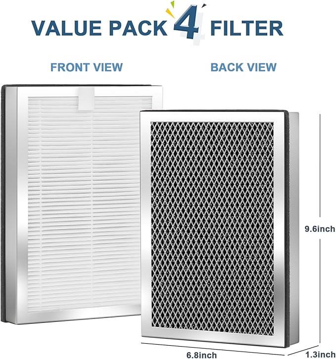Air Purifier Replacement Filters 4 Pack Compatible with 25 Series Air Purifier Filter S1/W1/B1,3-in-1 Filters H13 True HEPA and Activated Carbon Filters Compatible with Series Air Purifier