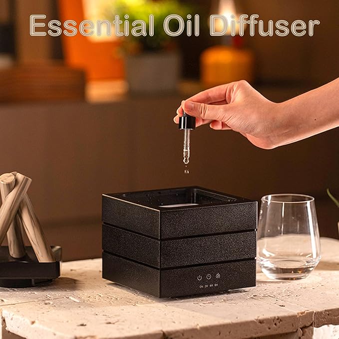 Flames Humidifier Essential Oil Diffuser, Bonfire Essential Oil Scent Diffuser Humidifier, Small USB Desktop Humidifiers with 7 Colors, Campfire Aromatherapy Diffusers for Home & Office (Black)