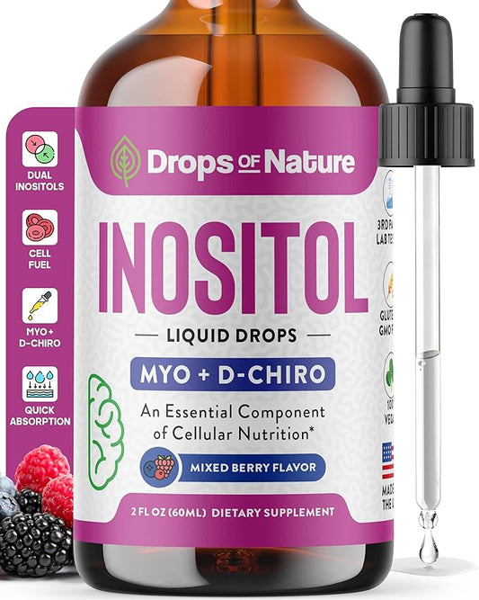 Inositol Liquid Drops Supplement – D Chiro and Myo Inositol Supplement for Women – Vegan, GMO-Free, Easy Liquid Dose – Supports Balance, Clarity, Cellular Health & General Wellness (Mixed Berry, 60mL)