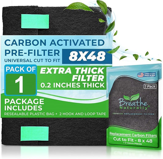 Breathe Naturally Universal Cut To Fit Carbon Activated Air Filter - Replacement Charcoal Filters - Pre Filter Carbon Sheet for Air Purifier, Vent Filters & More - Made in USA (Pack of 1, 8x48)