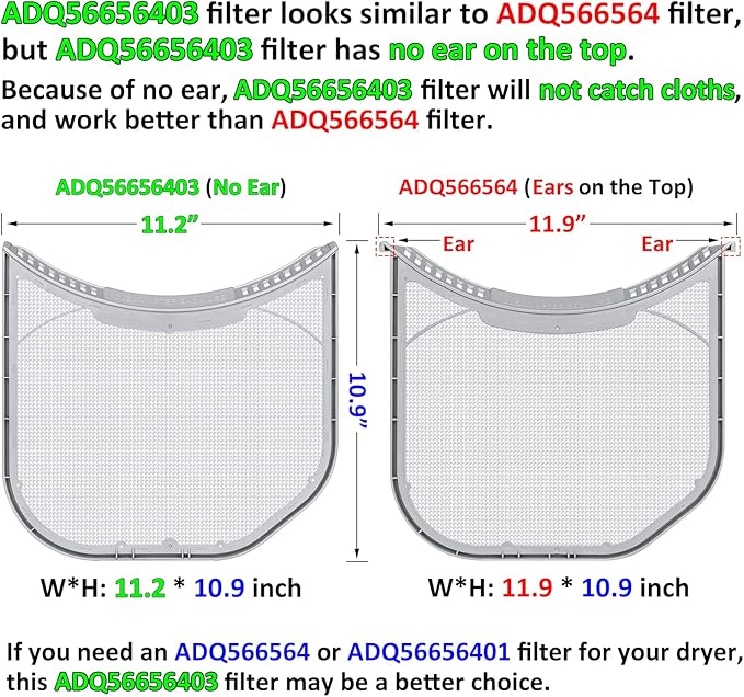 ADQ56656403 Lint Filter Replacement for LG Dryers and WashTowers, Rim without Felt Seal, Ultra Durable Lint Screen Trap with Dryer Vent Lint Brush