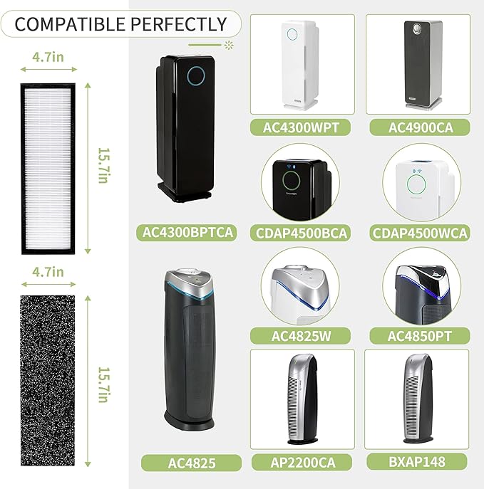 AC4825 HEPA Filter B Replacement Compatible with Guardian FLT4825 Filter B, for 22" Air Pu-rifier Models AC4825E AC4825 AC4300 AC4900CA AP2200CA, 2 HEPA and 6 Pre-Filter