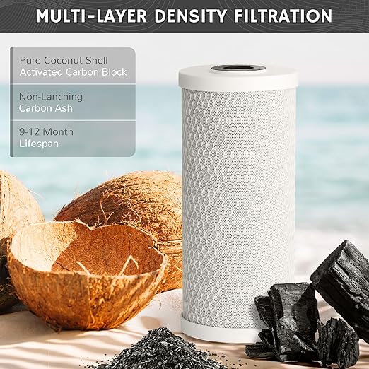 Airthereal Whole House Water Filter Housing, 10" x 4.5" Sediment Carbon Cartridge Universal Housing, Pre-Filtration System for Well and City Water with 1" NPT Port and Include 1-Pack CTO Filter