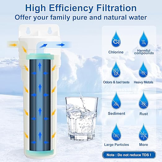 Under Sink Water Filter System - Under Counter Water Filter for Kitchen Faucet,Refrigerator and Ice Maker,10" Replacement Filter(Lower Cost),Highly Effective Reduces Rust,Sand,Chlorine,Bad Taste&Odor