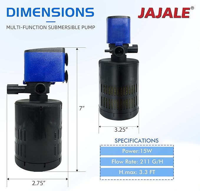 210 GPH Internal Filter Submersible Pump - 3 in 1 Aquarium Fish Tank Pump with Oxygenation, Filtration & Water Cycling, 3.3 ft max lift, 15W - 2 Pack