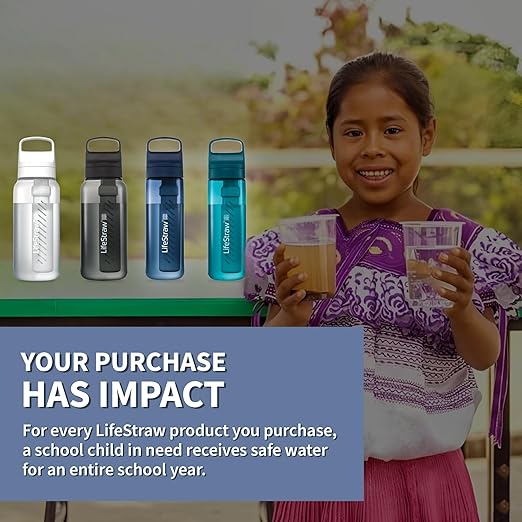 LifeStraw Go Series – BPA-Free Water Filter Bottle for Travel and Everyday use removes Bacteria, parasites and microplastics, Improves Taste, 1L Clear