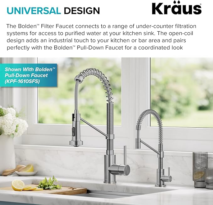 KRAUS Bolden Single Handle Drinking Water Filter Faucet for Reverse Osmosis or Water Filtration System in Spot-Free Stainless Steel, FF-104SFS