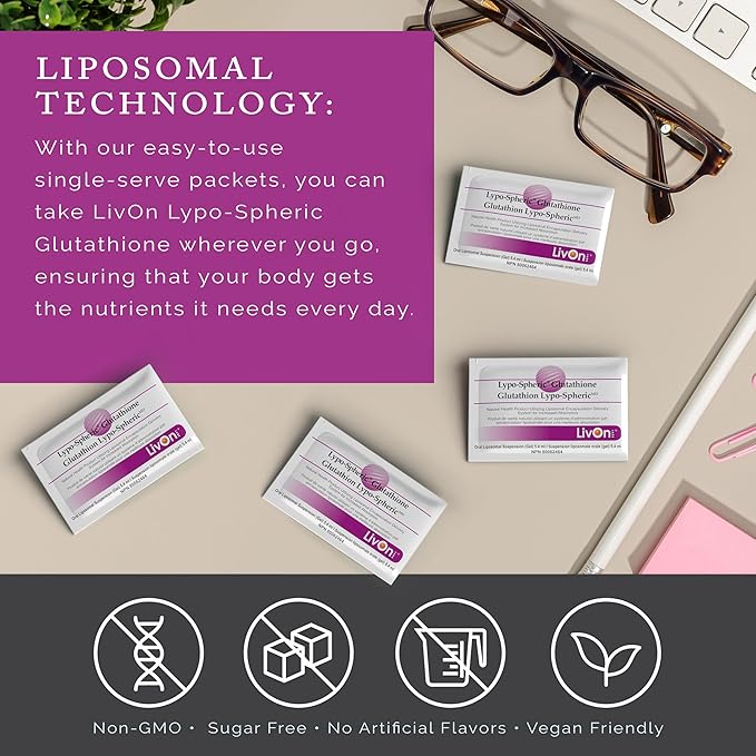 Lypo–Spheric Glutathione - 2 Cartons (60 Packets) – 450 mg Glutathione Per Packet – Liposome Encapsulated for Improved Absorption– Professionally Formulated, 100% Non–GMO