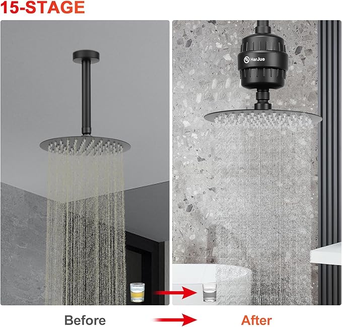 HarJue 15 Stage Shower Filter Replacement Cartridge, Universal High Output Filter for Hard Water, Removes Chlorine and Harmful Substances, Body Caring, Fit Any Similar Shower, 4 Pack
