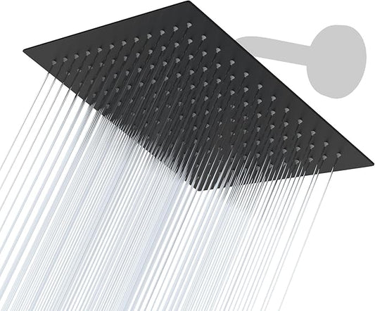 Lordear Rain Shower Head 8 Inch Square High Pressure Waterfall Shower Head Ultra Thin 304 Stainless Steel Shower Head with 100 Silicone Nozzles,Matte Black