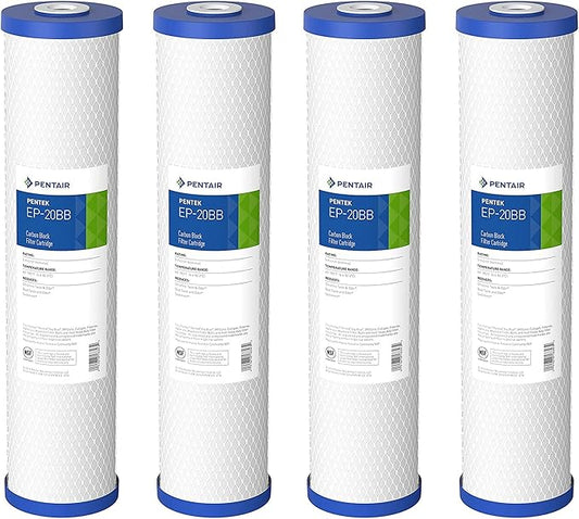 Pentair Pentek EP-20BB Big Blue Carbon Water Filter, 20-Inch, Whole House Carbon Block Replacement Cartridge with Bonded Powdered Activated Carbon (PAC) Filter, 20" x 4.5", 5 Micron, Pack of 4