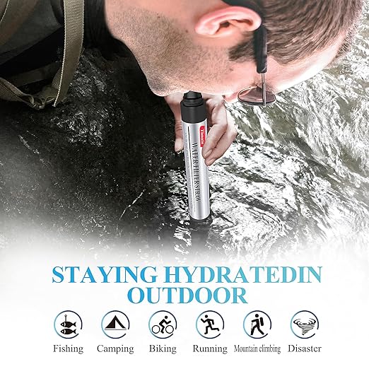 4 Pack Timain Mini Water Filter Straws,Water Purifier Survival for Emergency Preparedness,Break Glass,Travel,Camping, Hiking,Fishing,Hunting (4)