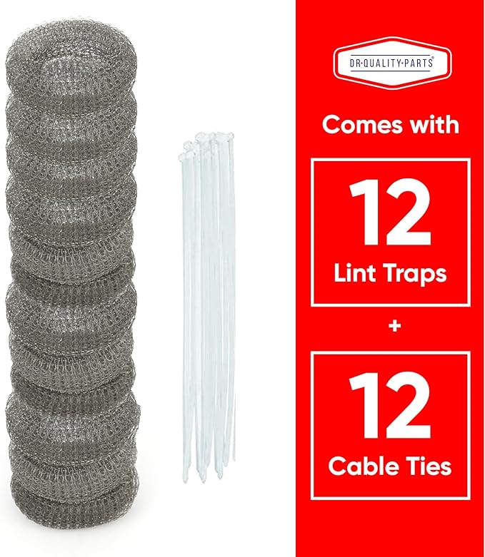 Washing Machine Lint Trap – Stainless Steel Hose Filter, Mesh Drain Catcher, Washer Sock Lint Remover, Rust-Free Snare Laundry Filter with Nylon Cable Ties, 29cmx6.5cm – 12-Pack