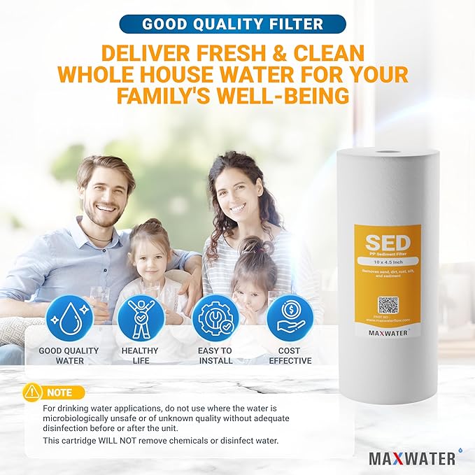 Max Water 5 Micron 10 x 4.5 inch Whole house Sediment Water Filter | Meltblown Polypropylene Well Water Filter Replacement Cartridges for DGD-5005, AP810, SDC-45-1001, GXWH30C, PP10BB (1 Pack)