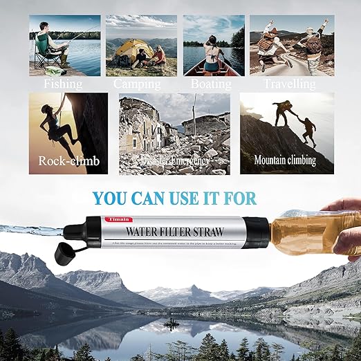 4 Pack Timain 4-Stage Filtration,High Flow Rate Water Filter Straws,Water Purifier Survival for Emergency Kits,Travel,Camping, Hiking,Fishing,Hunting (4)