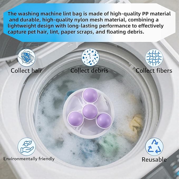 Pet Hair Remover for Laundry, 2025 Upgraded Pet Hair Remover for Laundry Hair Filter Bag Lint Catcher for Washing Machine Cat and Dog Hair Washing Machine Catcher 6 Pcs (Purple)