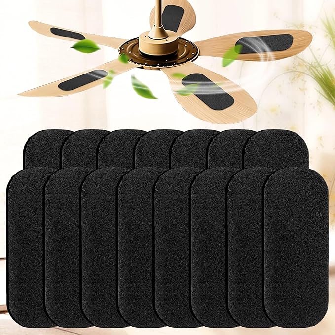 15 Pack Ceiling Fan Air Filters for Blades, Fan Blade Air Purifier Pads, Fan Filters for Ceiling Fan Blades, Reusable Carbon Filter Pad for Home Bedroom Living Room (Thickness 0.2 inch)