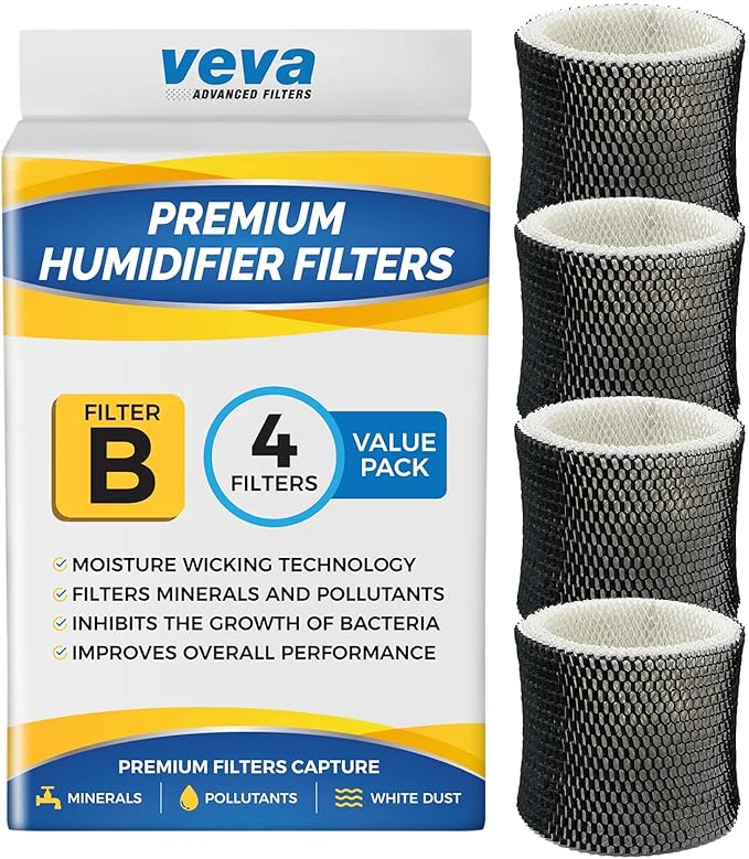 VEVA 4 Pack Premium Humidifier Filters Replacement for Holmes Filter B, HWF64, and Other Sunbeam Bionaire Cool Mist Humidifiers