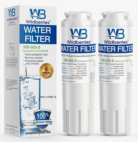 Wildberries UKF8001 Refrigerator Water Filter 4 Replacement for Whirlpool®, EveryDrop® EDR4RXD1, WHR4RXD1, 4396395, WRF535SWHZ00 to WRF535SWHZ10, WRF555SDFZ00 to WRF555SDFZ15, FMM-2, 46-9006, 2-PACK