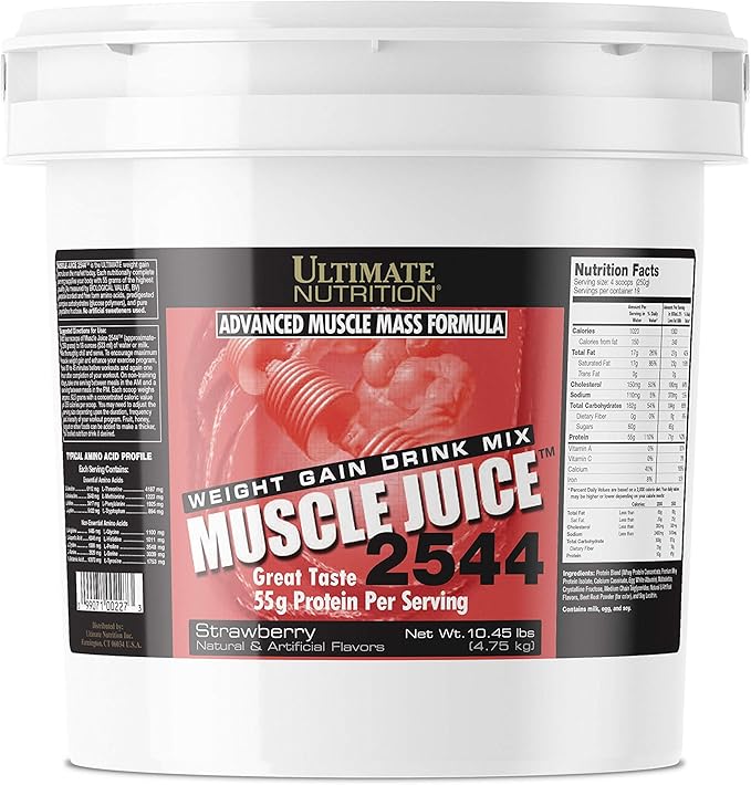 Ultimate Nutrition Muscle Juice, Weight Gain Drink Mix - Mass Gainer Workout Powder for Men & Women - Supplement for Lean Muscle Growth & Immune Support with 55g Protein - Strawberry, 10.45lb