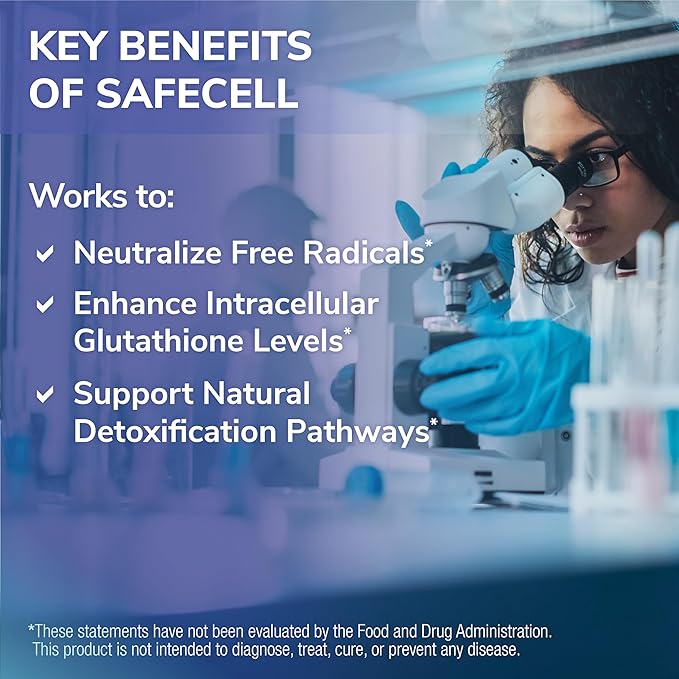 SafeCell S-Acetyl Glutathione Supplement for Neuro Health Support, Powerful Antioxidant to Help Neutralize Free Radicals, Hypoallergenic, 300mg, 60 Vegetarian Capsules