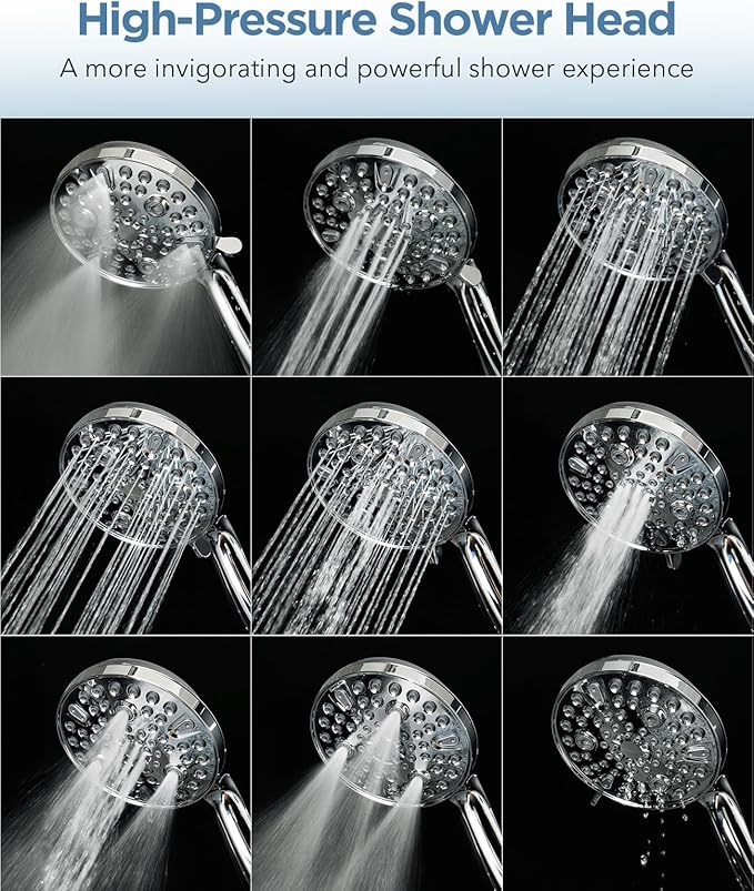 Handheld Shower Head with Filter - High Pressure Shower Head with 10 Spray Modes, Hard Water Softener Shower Head with Hose and Bracket