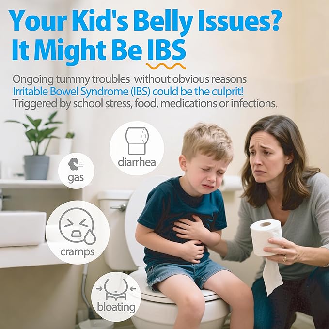 Life-Space Children IBS Support Probiotic, Clinically Proven to IBS Relief, 4 in 1 Kids Probiotic, 21 Billion CFU, Supports Reduce Symptoms of IBS, Include Bloating, Gas & Diarrhea, 60 Grams