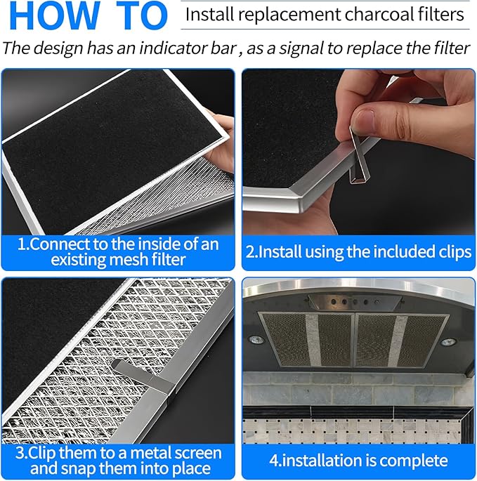 2024 Upgrade S97020466 HPF30 Replacement Charcoal Filter Compatible with Broan-NuTone Non-Ducted Range Hood Grease Filters Type XC 12.9" x 14.8" x 0.1" (Pack 2 with Clips)