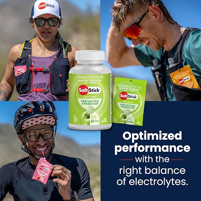 SaltStick Electrolyte FastChews - 120 Green Apple Chewable Electrolytes - Salt Tablets for Running and Hydration, Electrolyte Chews - 120 Count