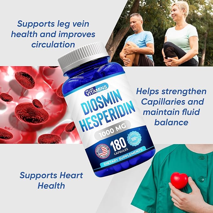 We Like Vitamins Diosmin Hesperidin 1000mg – 180 Capsules – 90 Day Supply - Diosmin and Hesperidin Supplement – Helps to Support Healthy Circulation, Veins, Capillaries, and Lymphatic Drainage